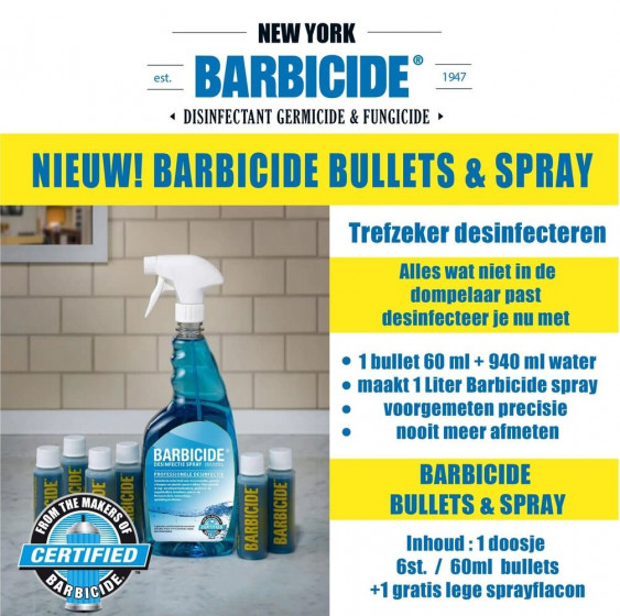 Barbicide Bullets 6 stuks à 60 ml + Sprayflacon